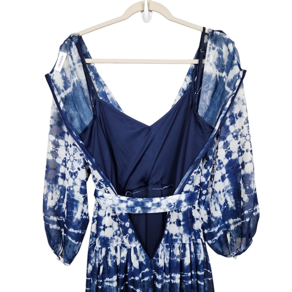 Calvin Klein Tie Dyed Wrap Maxi Dress Blue White Wedding Evening Womens Size 8 - Picture 12 of 16
